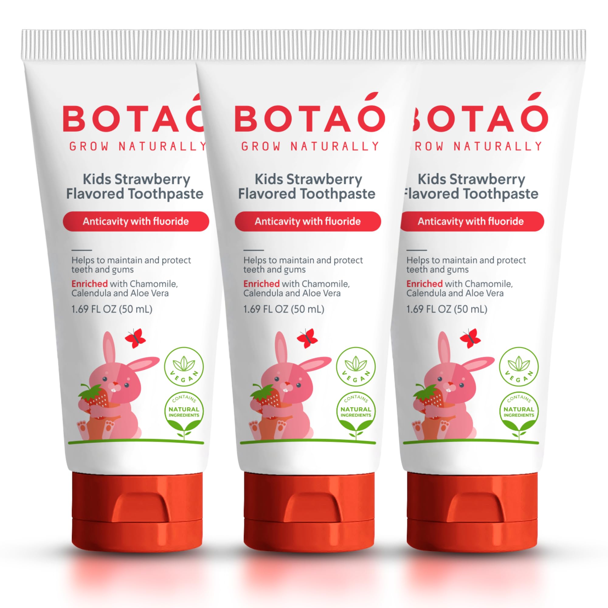 BOTAO dentifrice enfants – tube fraise naturelle, goût agréable pour le brossage quotidien.