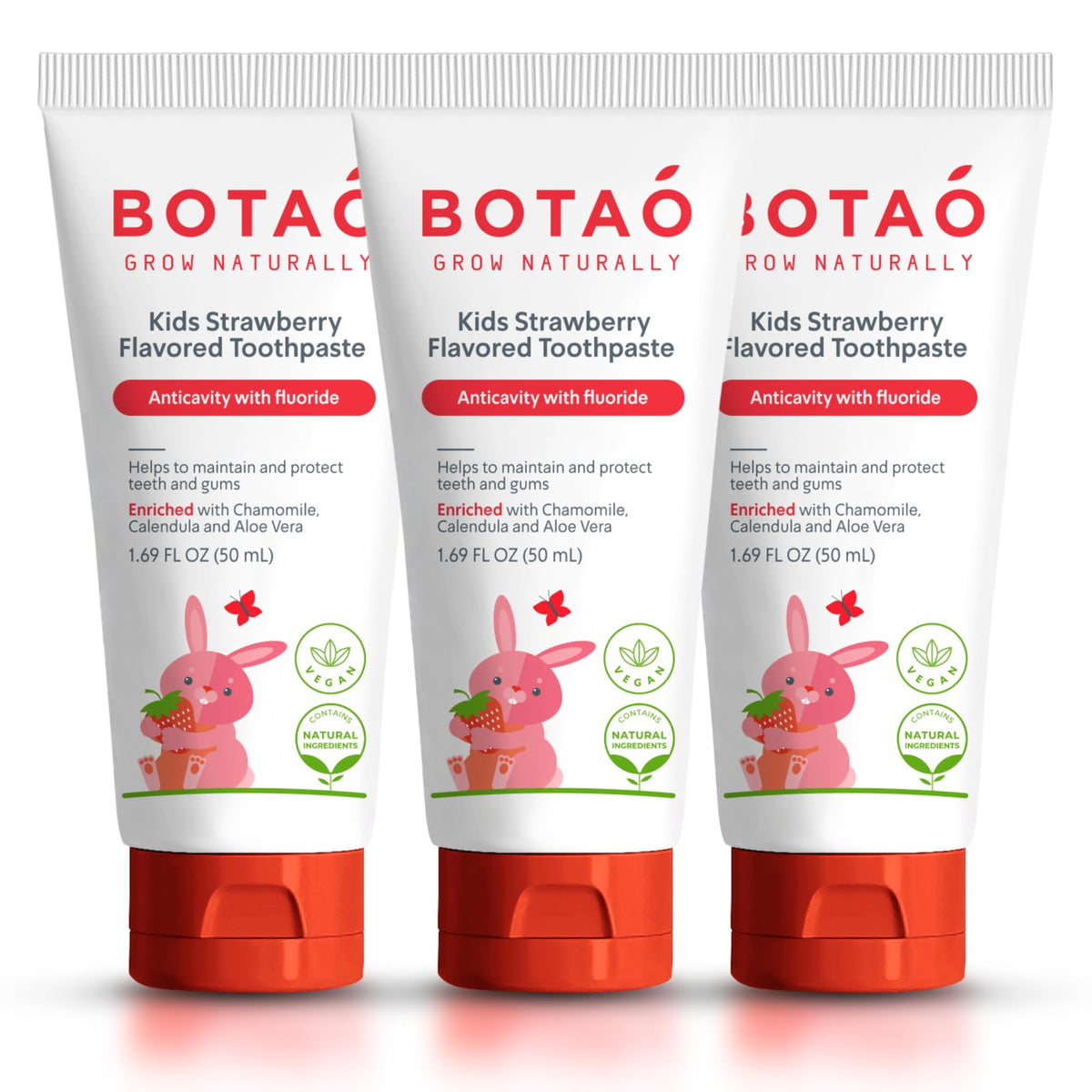 BOTAO dentifrice enfants – tube fraise naturelle, goût agréable pour le brossage quotidien.