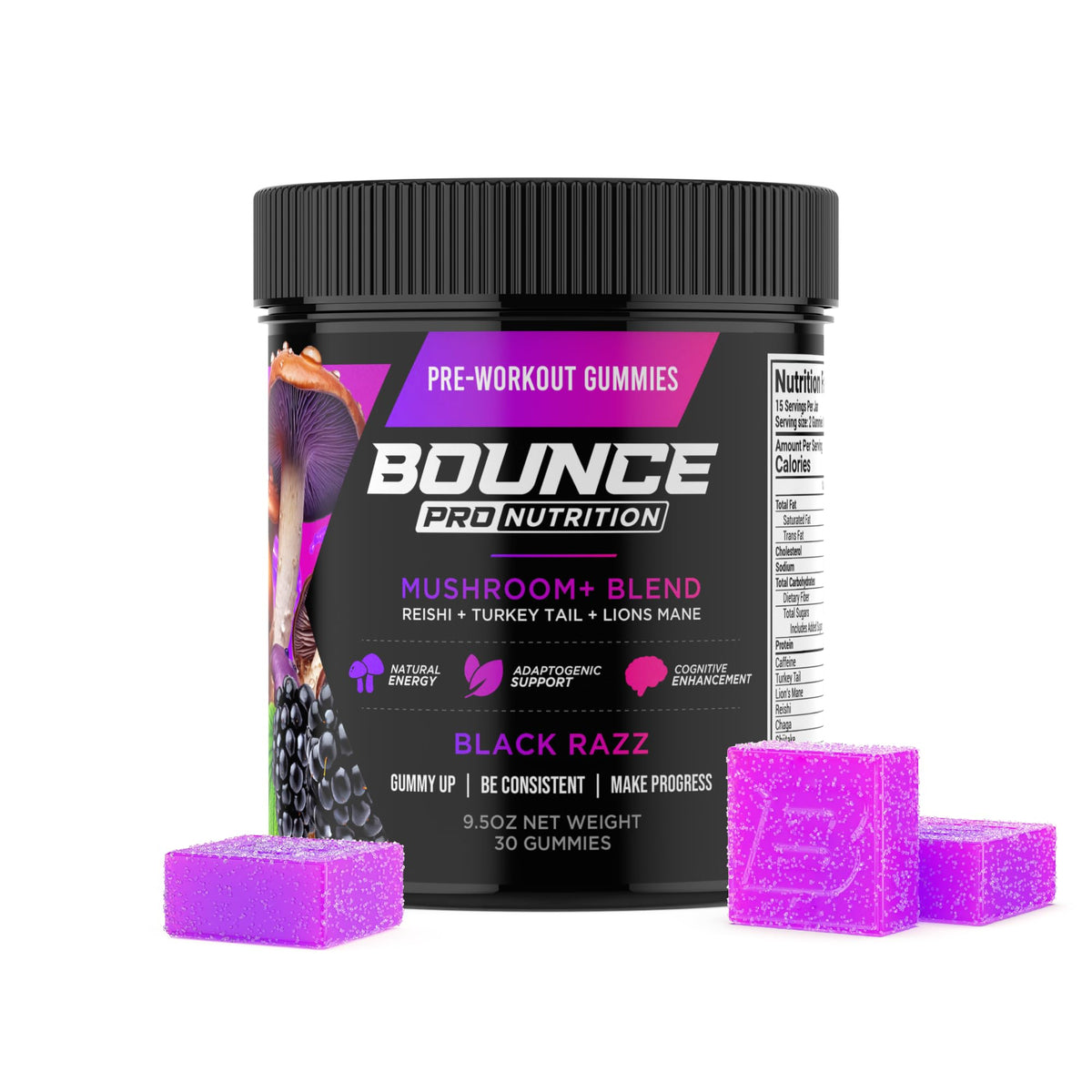 Gomme Bounce Pro pré-entraînement caféine: énergie naturelle avant l'effort.