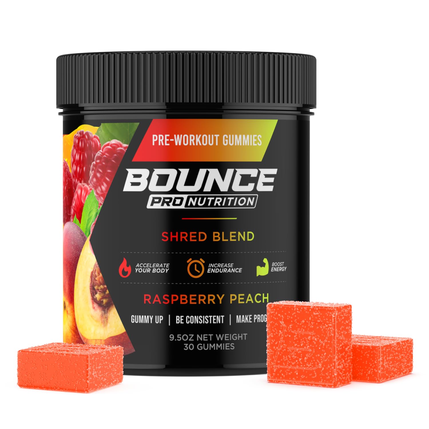 Bounce Pro Shred Blend gommes framboise-pêche énergie durable pour l’entraînement