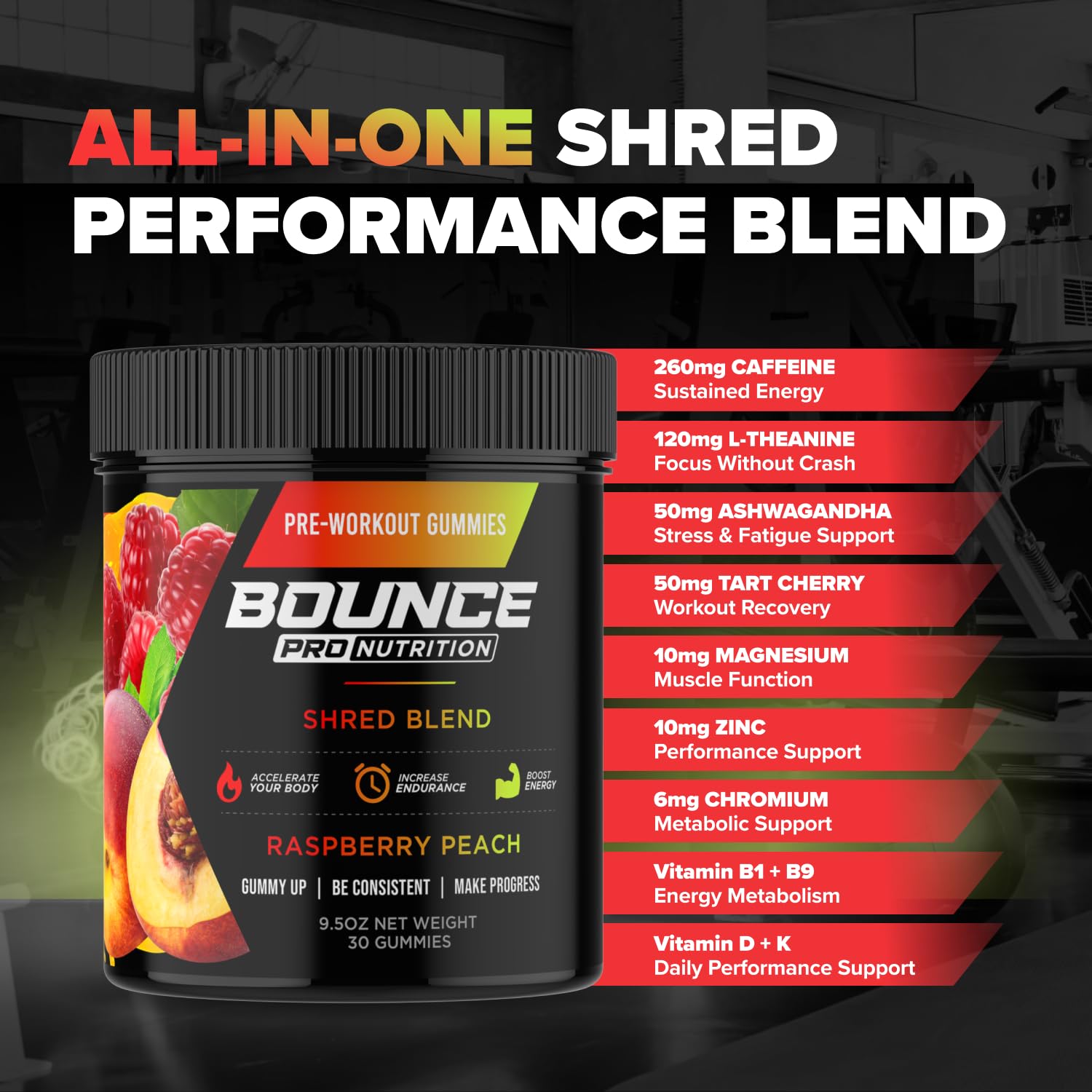 Bounce Pro Shred Blend saveur framboise-pêche pour pré-entraînement agréable