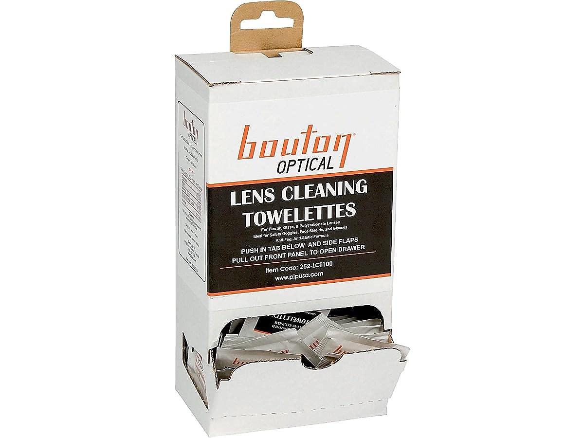 Distributeur Bouton Optical 252-LCT100 pour lingettes lentilles, pratique en milieu industriel.