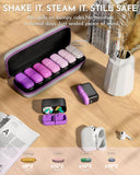 Bovintex organiseur pilules compact et portable, idéal pour sacs quotidiens.