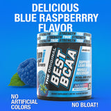 Dose BCAA BPI Best BCAA framboise bleue, pratique et rapide à mesurer.