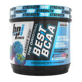 Best BCAA de BPI Sports en poudre, framboise bleue, favorise récupération et hydratation.