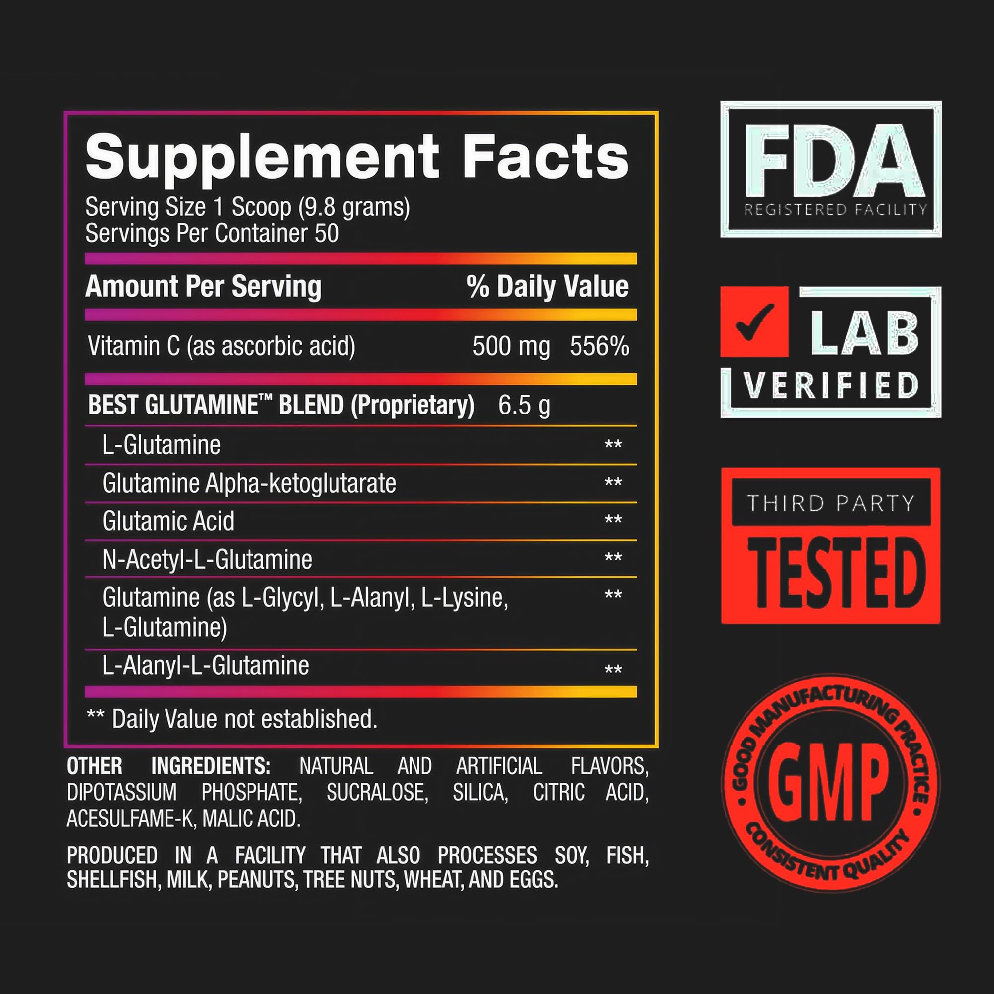 BPI Sports Best Glutamine – verre mélange coloré avec goût fruits rouges et agrumes