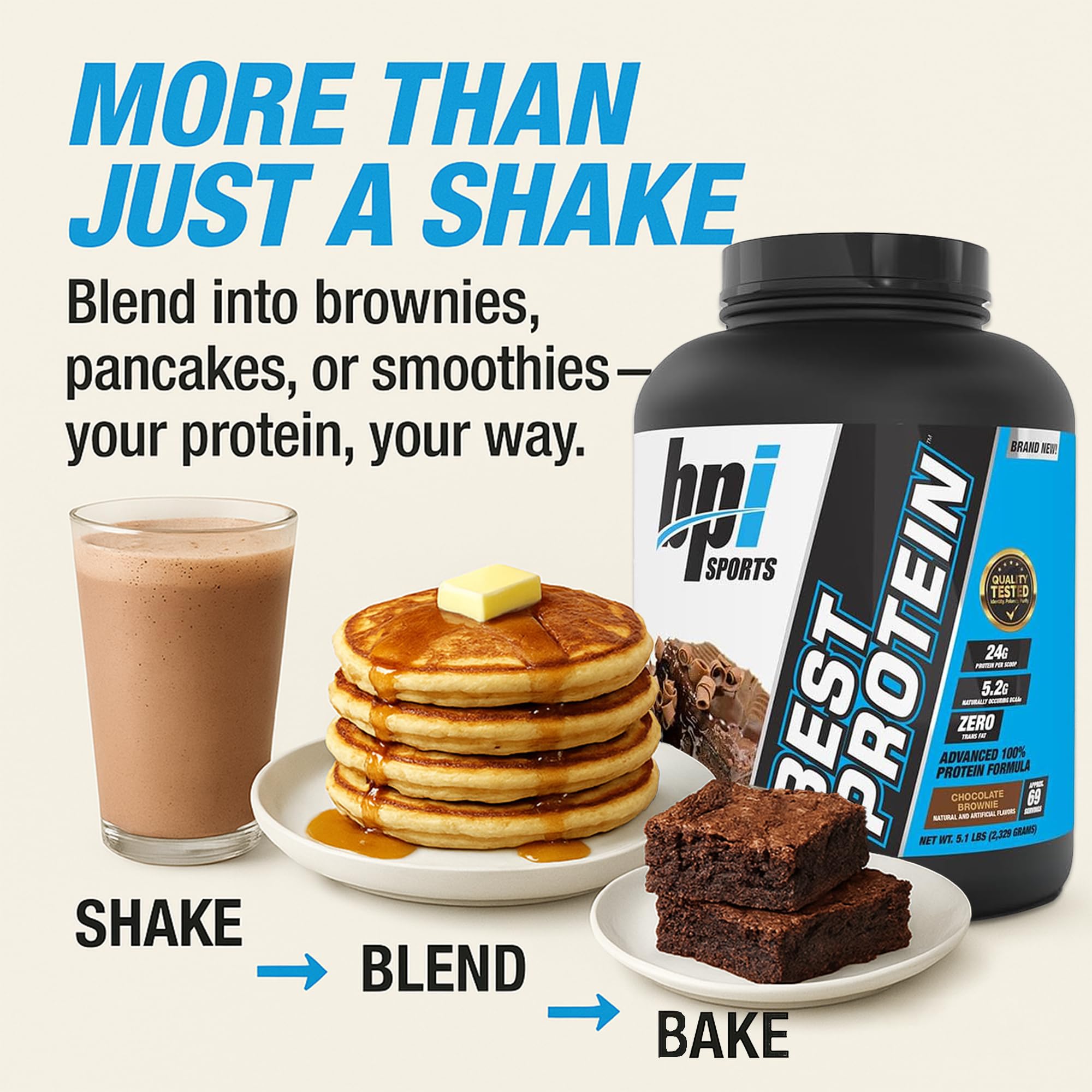 Goût chocolat brownie BPI Best Protein, shake riche et onctueux