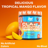 Étiquette et ingrédients CLA + Carnitine Shredded, informations claires sur la formule.