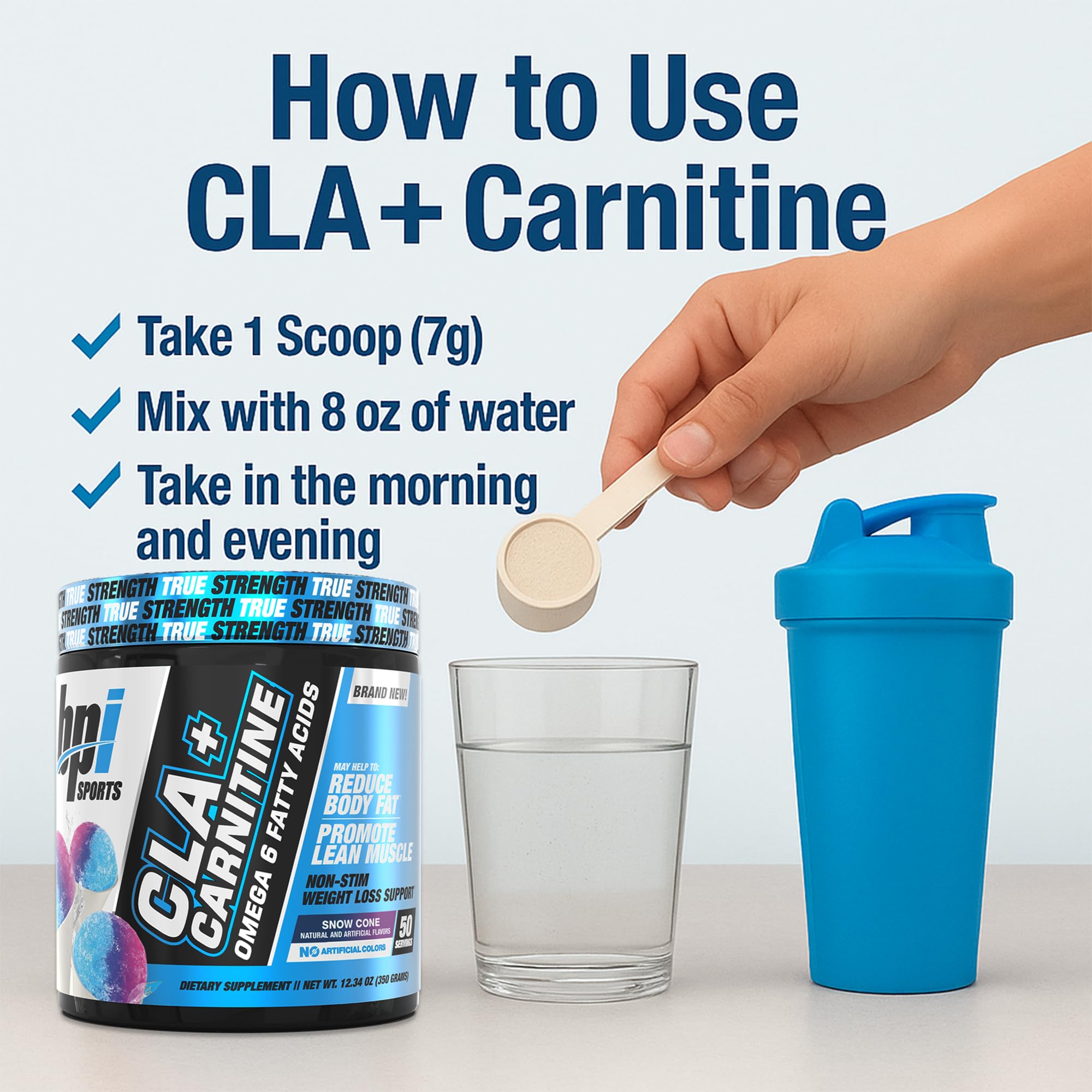 Utilisation matin et soir CLA+Carnitine pour un mode de vie actif.