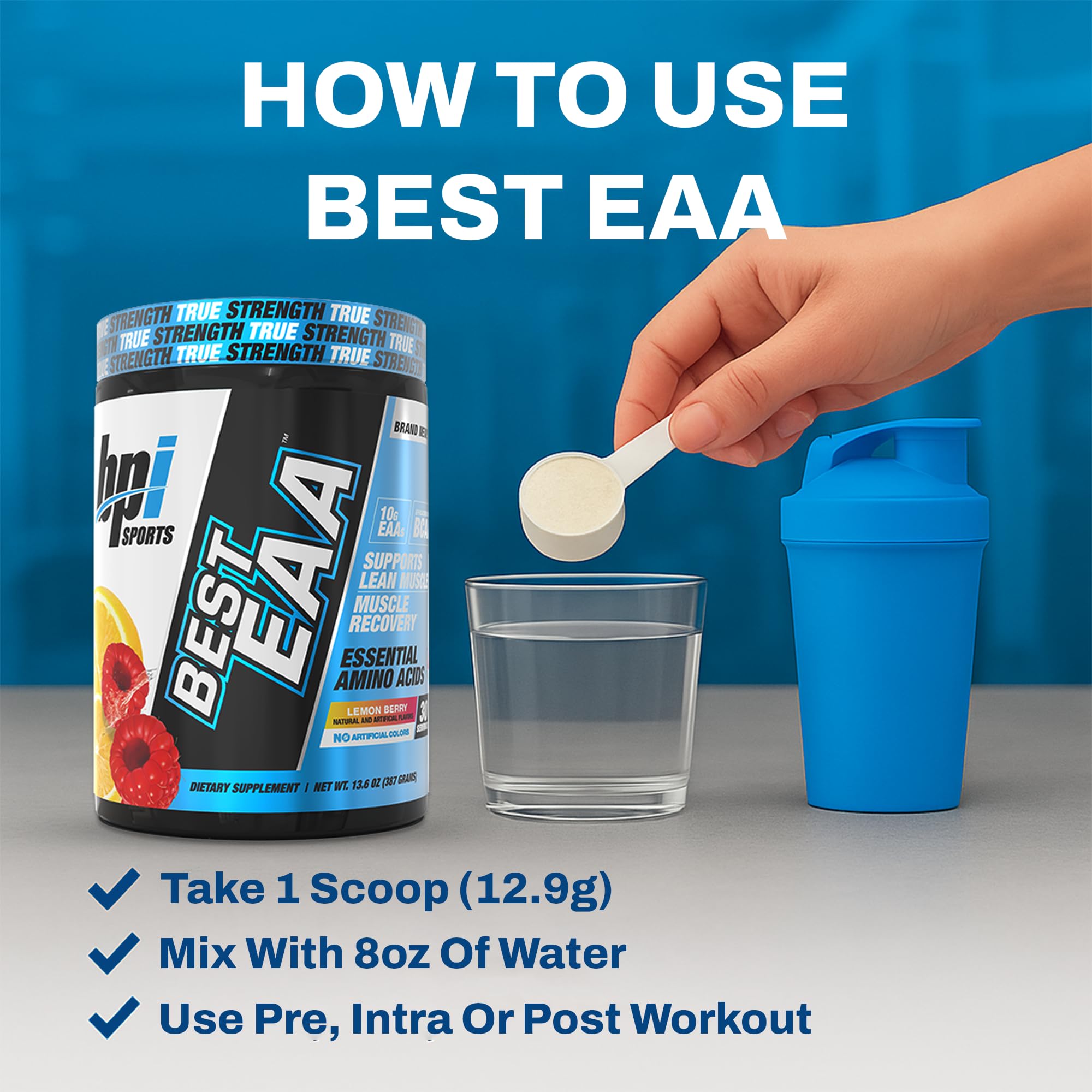 BPI Sports Essential Amino Acids EAA – arôme citron-framboise: goût rafraîchissant pendant l'entraînement.