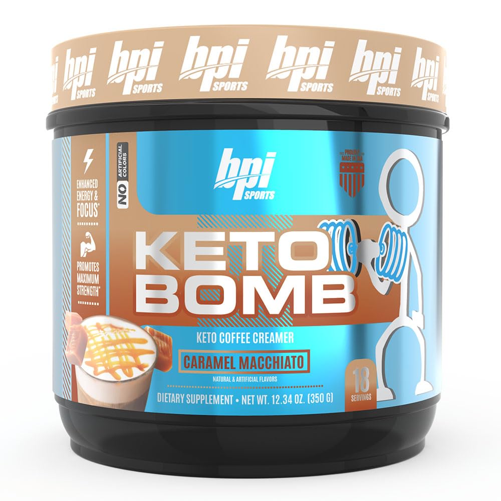 Keto Bomb Coffee Creamer BPI, bouteille caramel macchiato, énergie durable