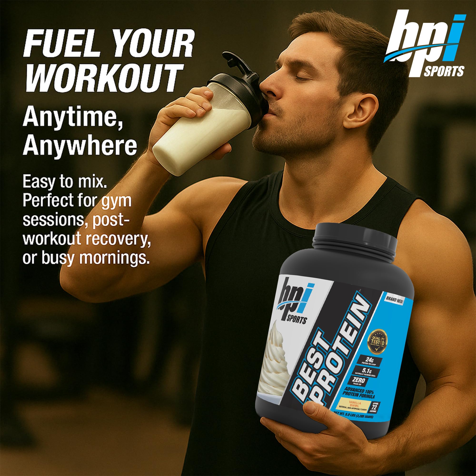 Mélange crème avec BPI Meilleure Protéine pour un shake riche.