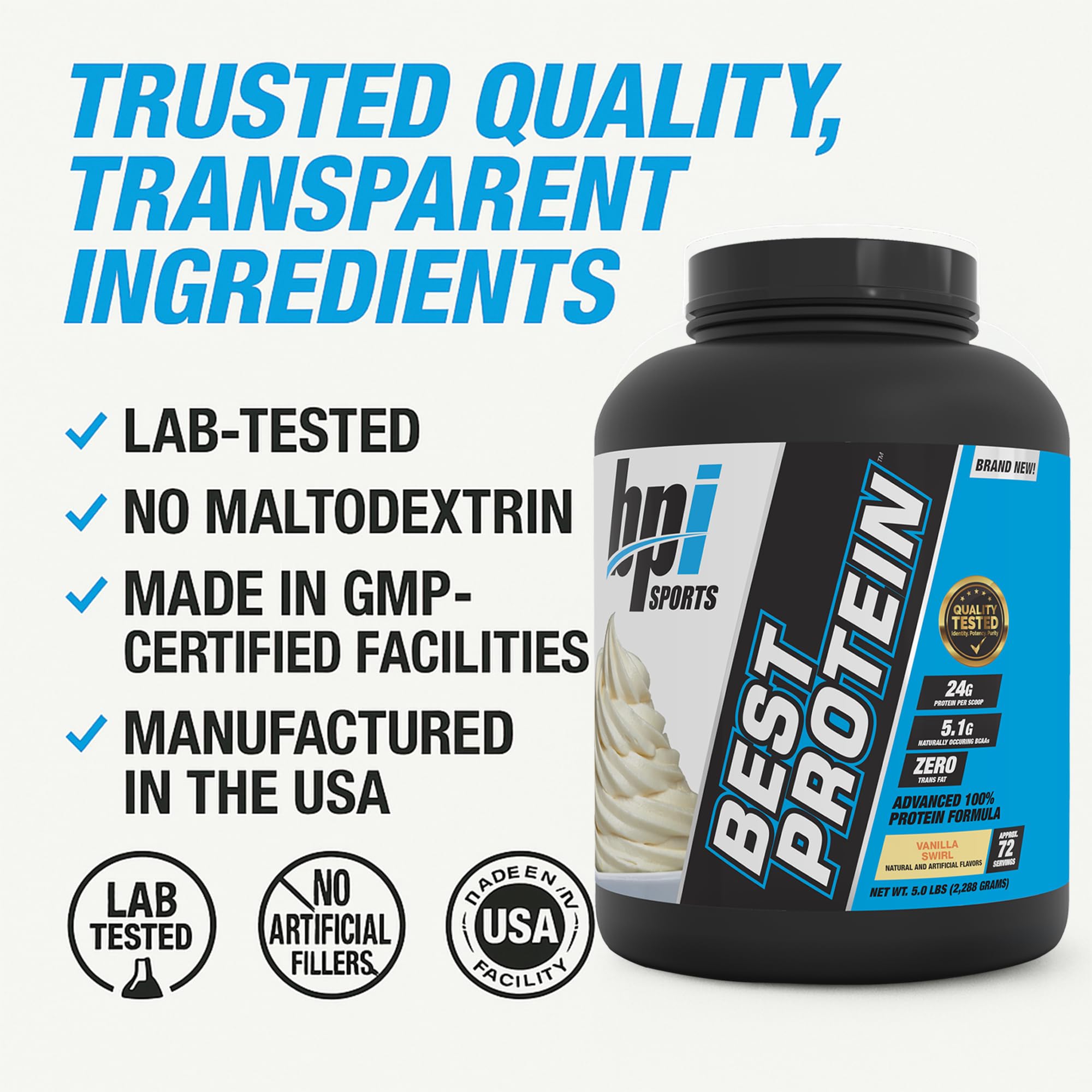 Ingrédients de haute qualité BPI assurant une nutrition protéique fiable.