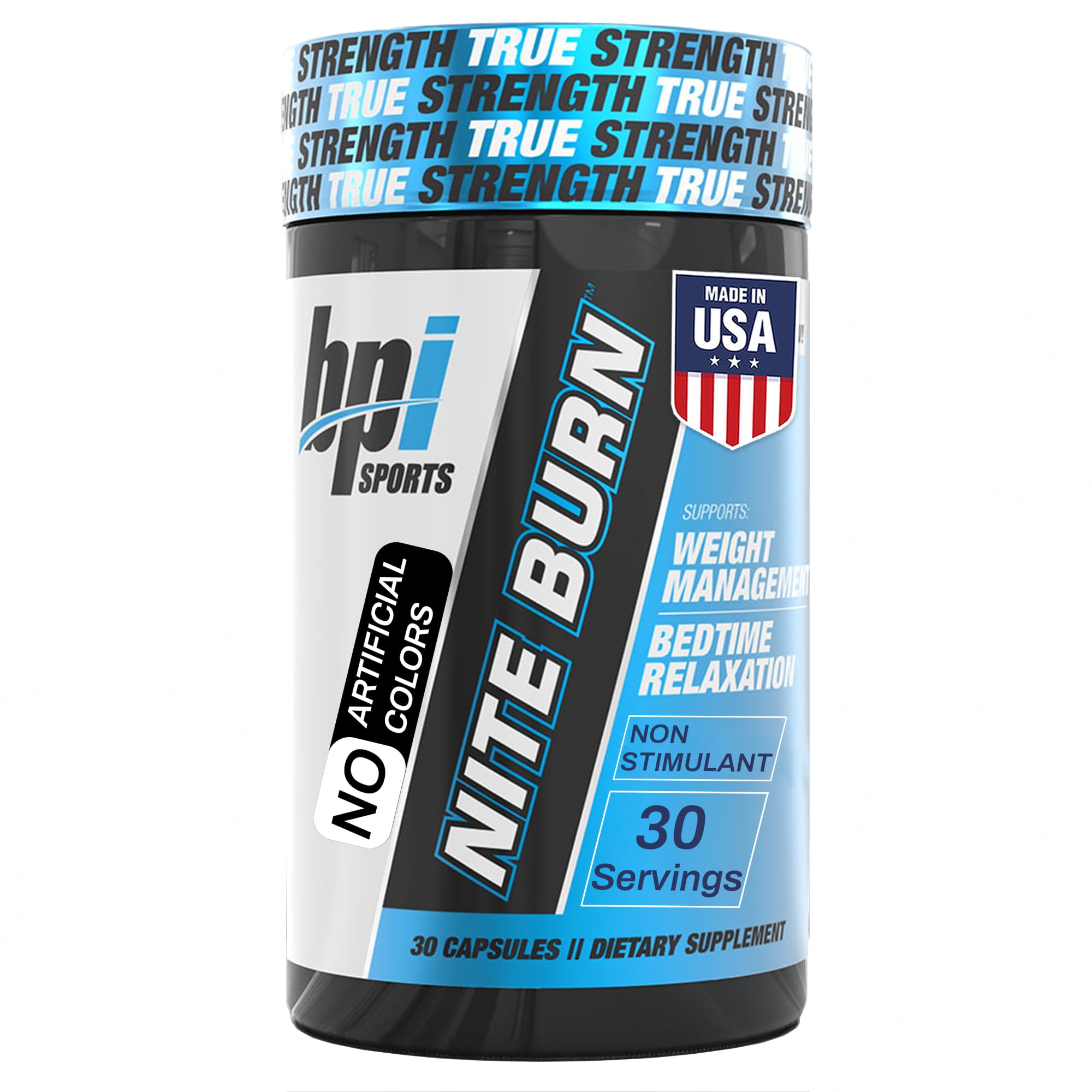 BPI Sports Nite Burn: bouteille visible, soutien potentiel sommeil et gestion du poids.