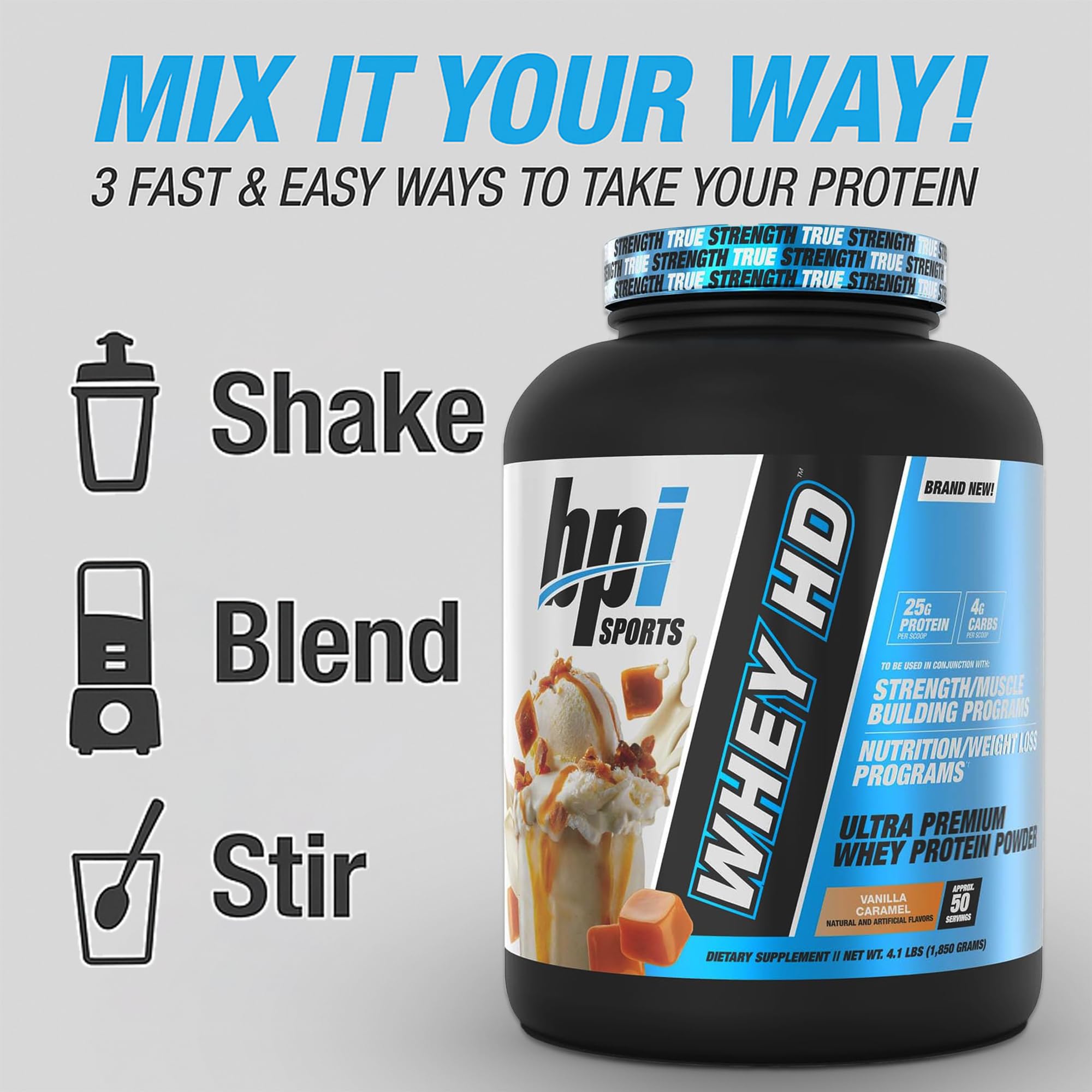 Saveur vanille caramel, Whey HD iso, mélange savoureux et soutien nutritionnel pratique