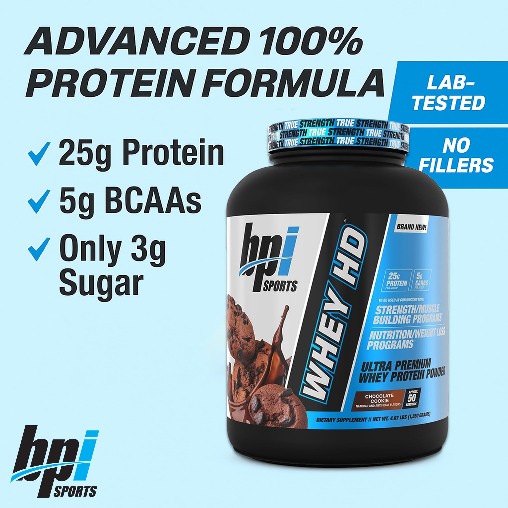 BPI Sports Whey HD Dose-cuillère Poudre, facilite le dosage précis après l'entraînement