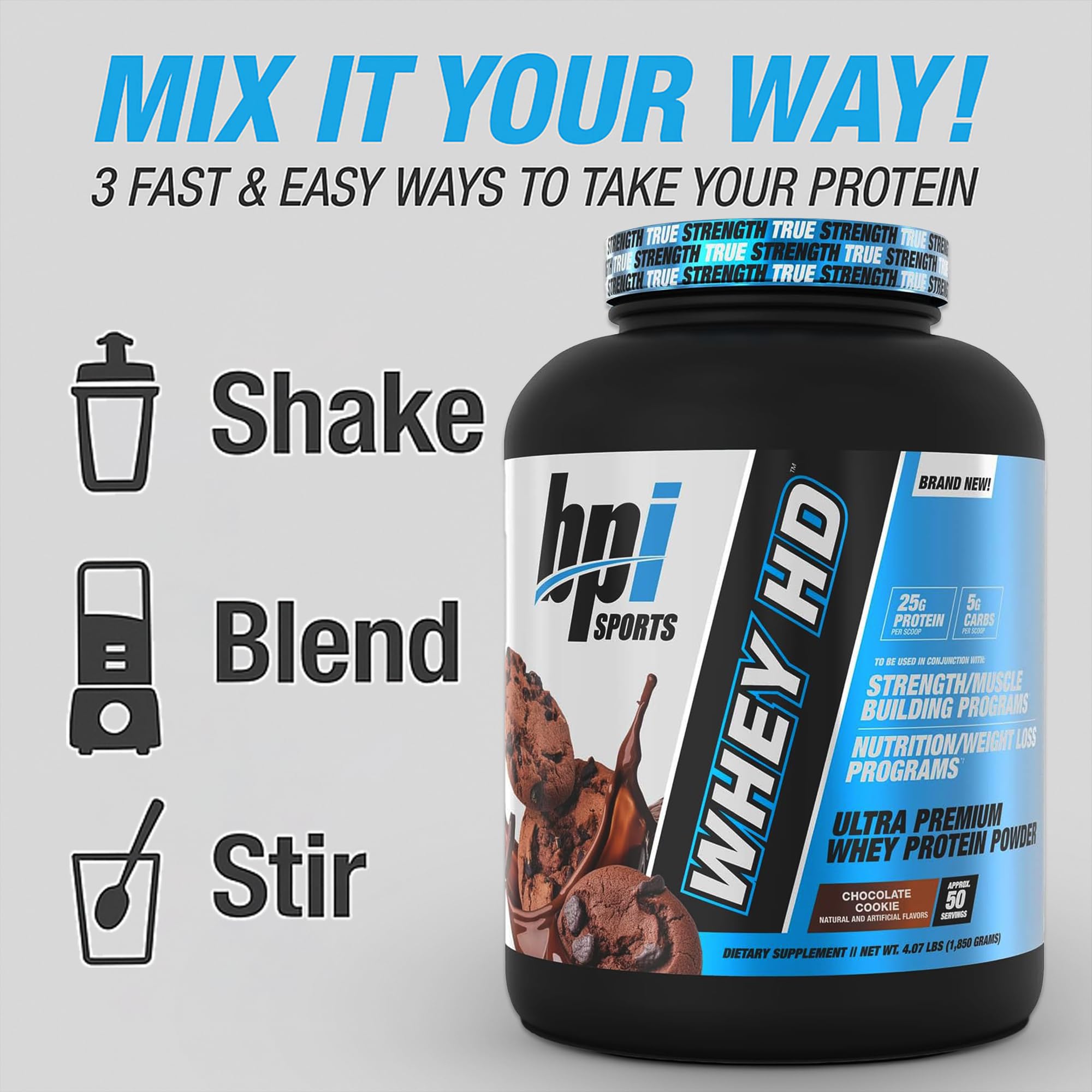 BPI Sports Whey HD Mélange Eau Lait, shake équilibré pour récupération et énergie