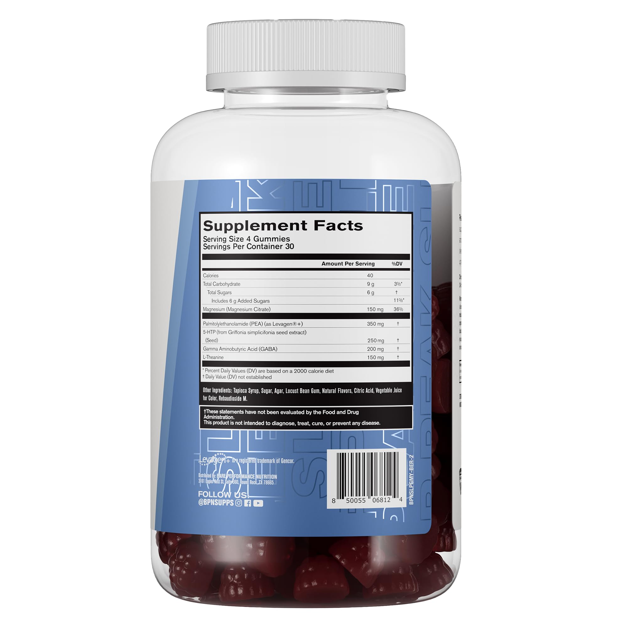 Ingrédients clés: L-théanine et mélatonine dans BPN Peak Sleep Gummy