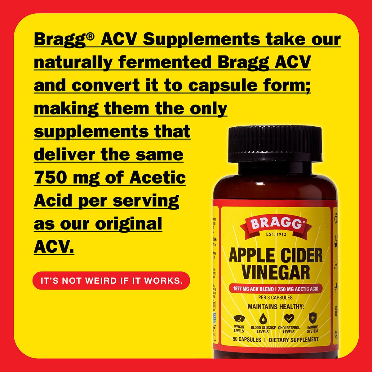 Acide acétique 750 mg par portion dans les capsules Bragg.