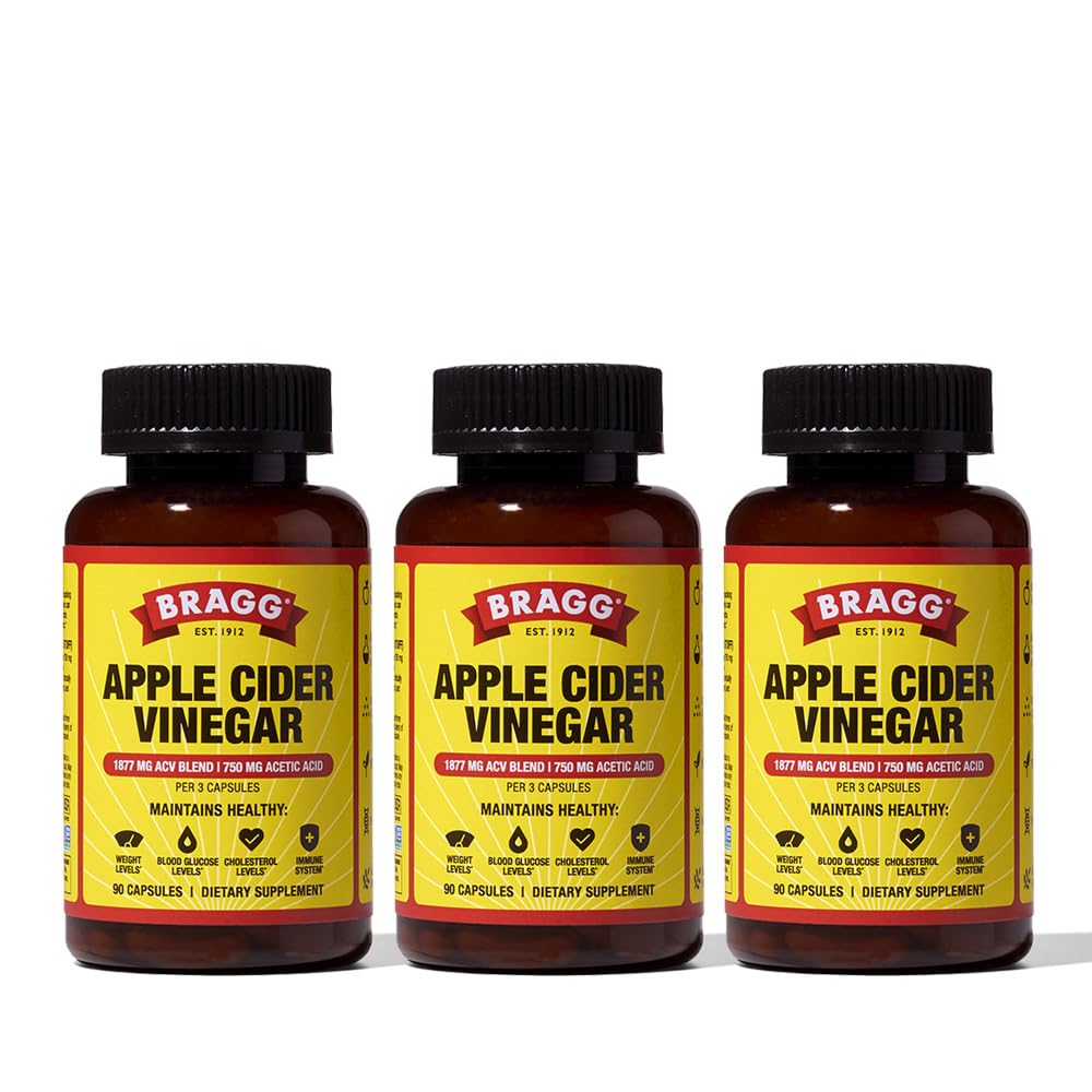 Capsules Bragg ACV montrant le mélange 1877 mg pour l’apport quotidien.