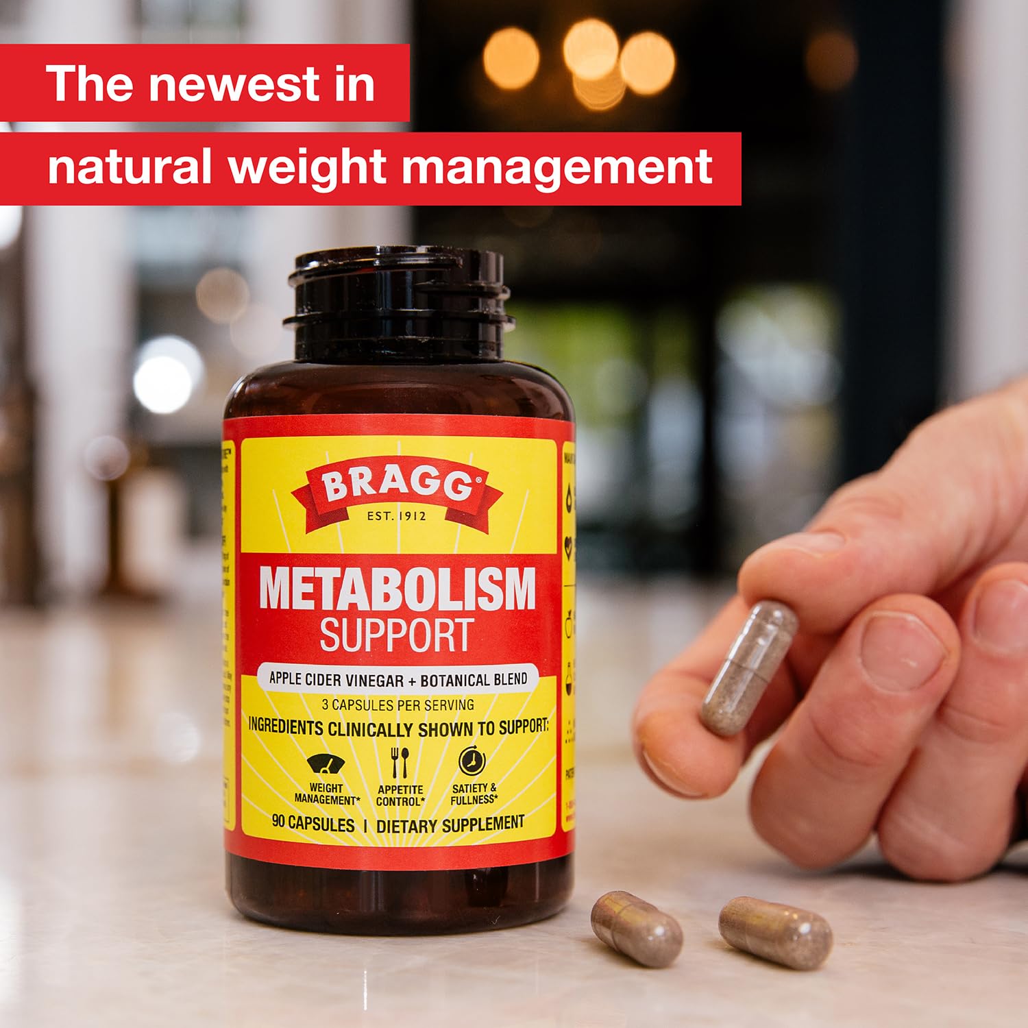 Bragg Metabolism Support – capsule gros plan, intégration quotidienne simple pour le bien-être.