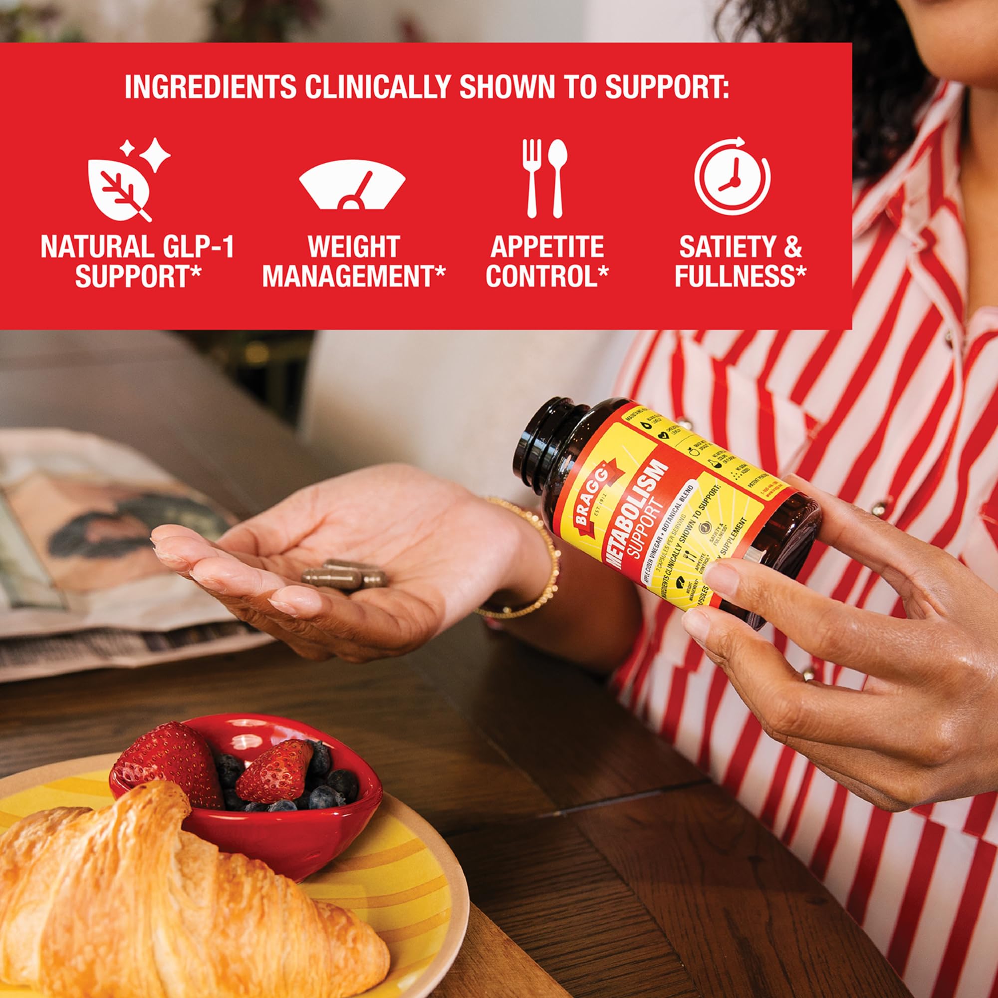 Bragg Metabolism Support – ingrédients hibiscus et verveine, mélange botanique pour soutien naturel.