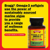 Capsules Bragg Omega-3 véganes: DHA et EPA pour soutenir le fonctionnement cérébral et oculaire.