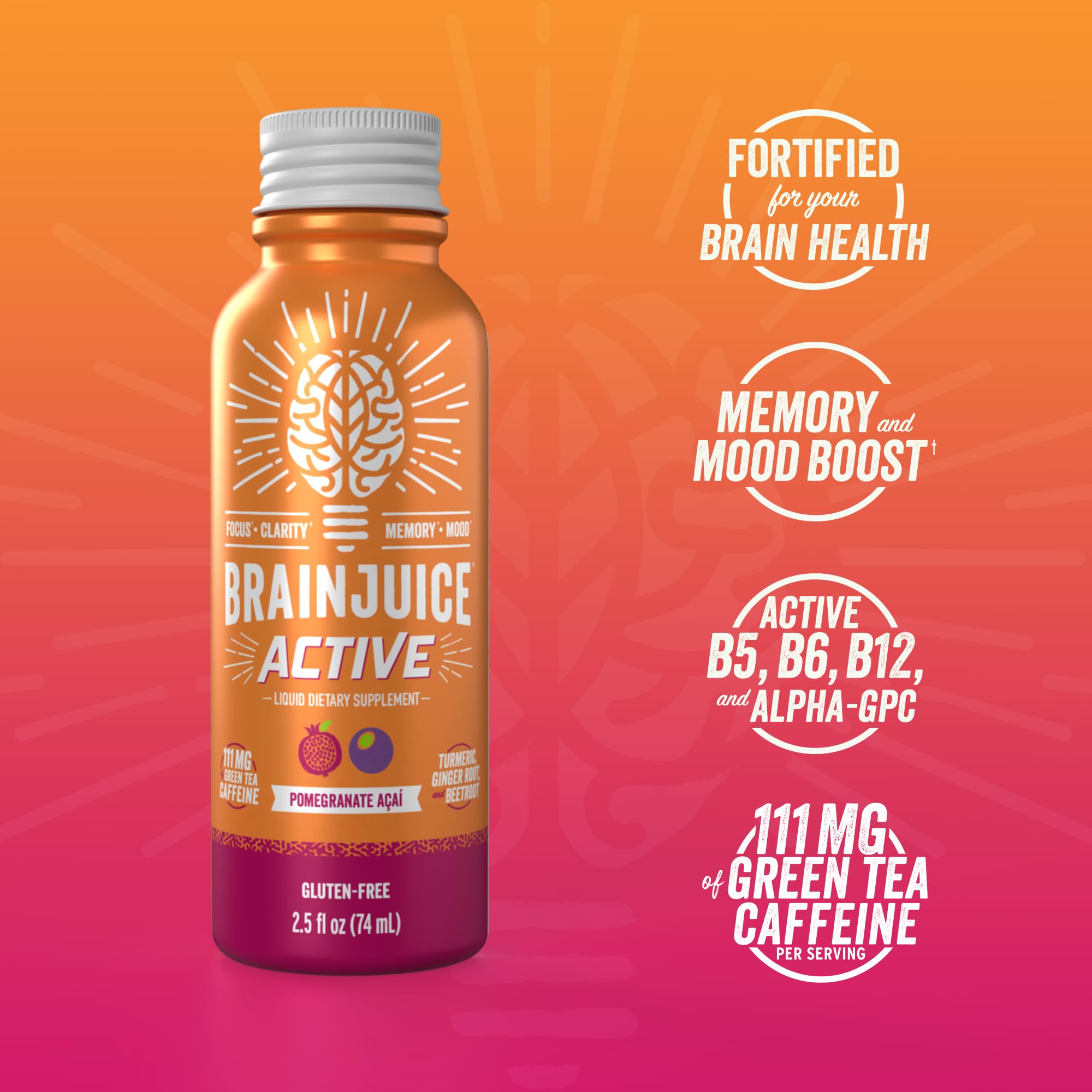 BrainJuice Active énergie et concentration, favorise une clarté mentale pendant l'effort.