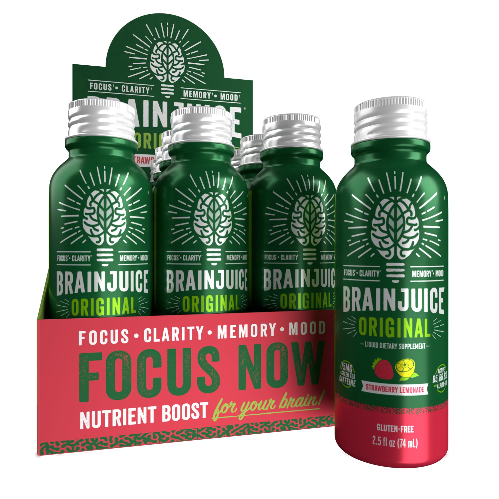 BrainJuice Shot – énergie et concentration, Strawberry Lemonade, pour rester attentif.