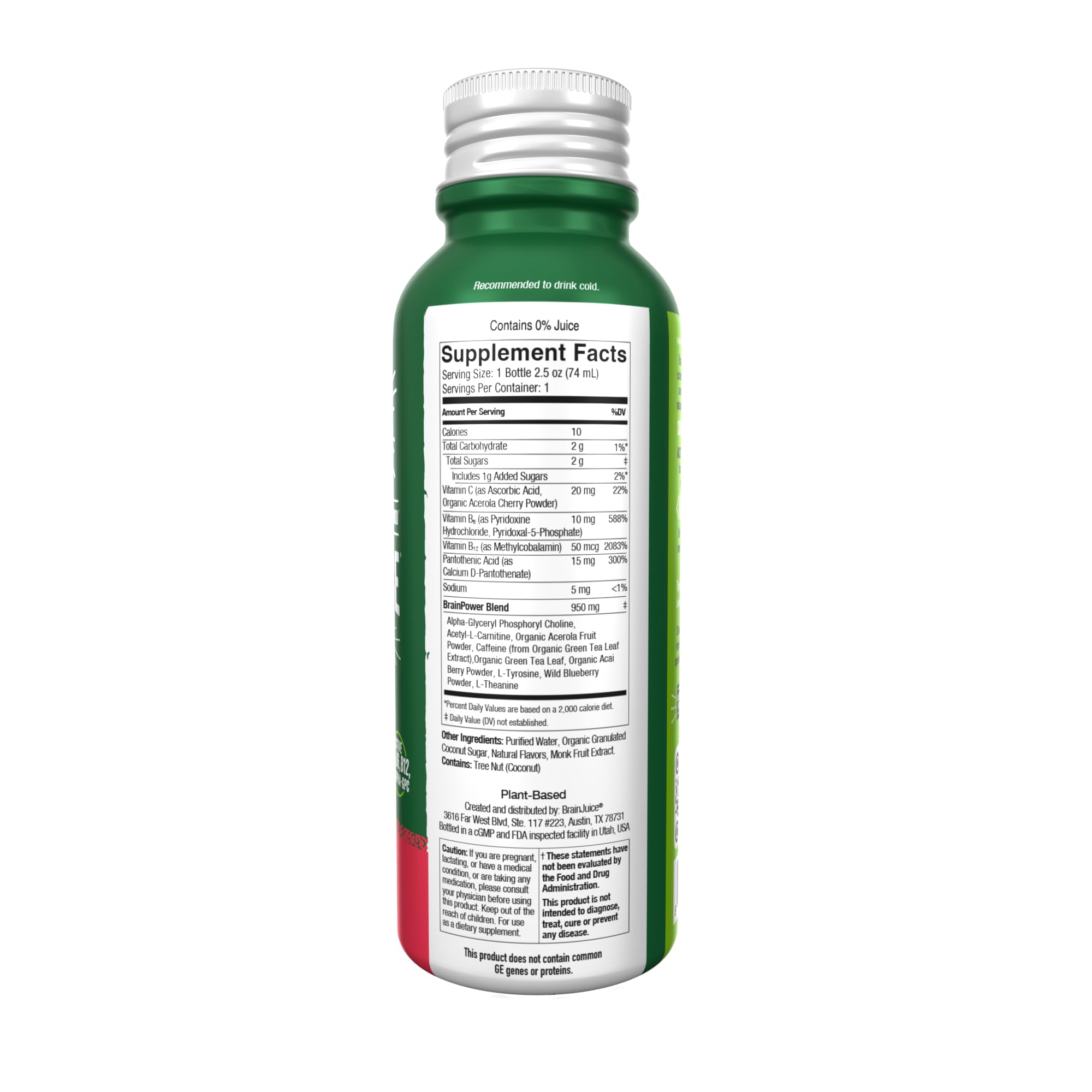 BrainJuice Shot – L-Theanine et thé vert pour énergie durable et calme.