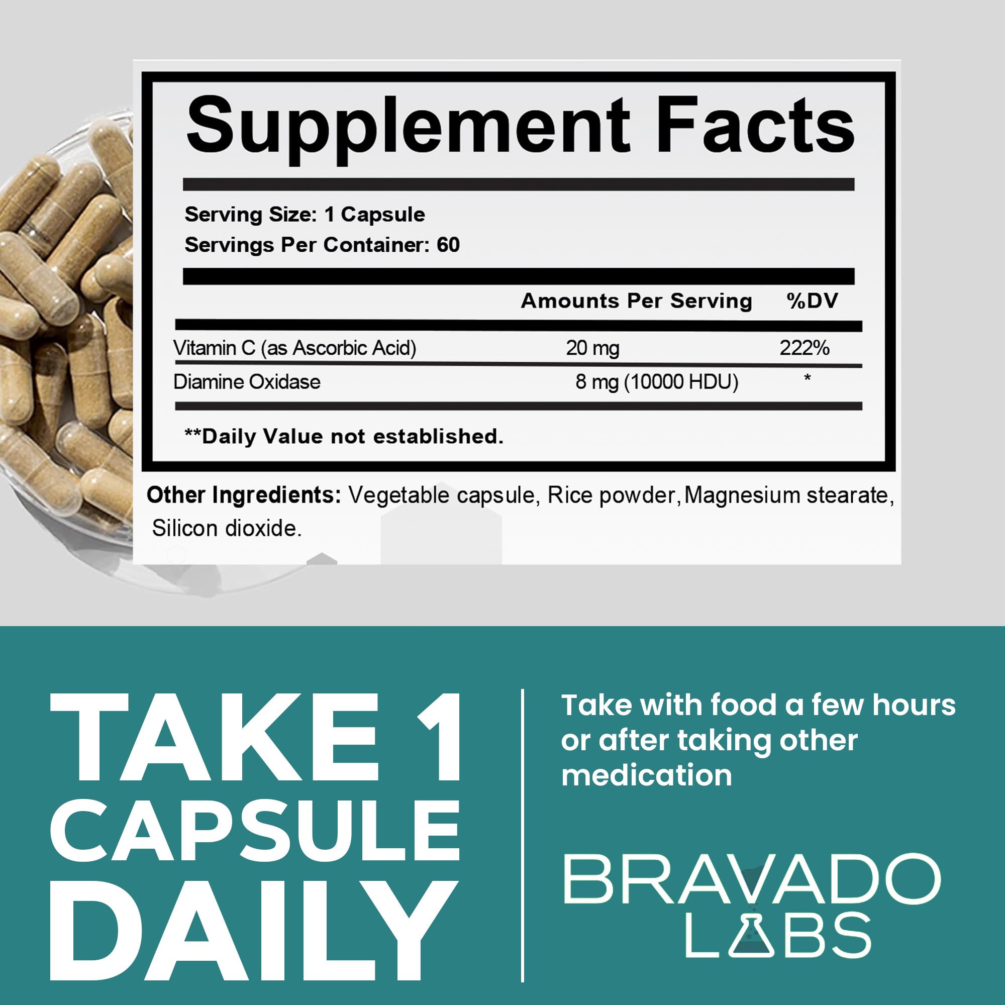 Bravado Labs boîte 60 capsules, format pratique pour une routine quotidienne.
