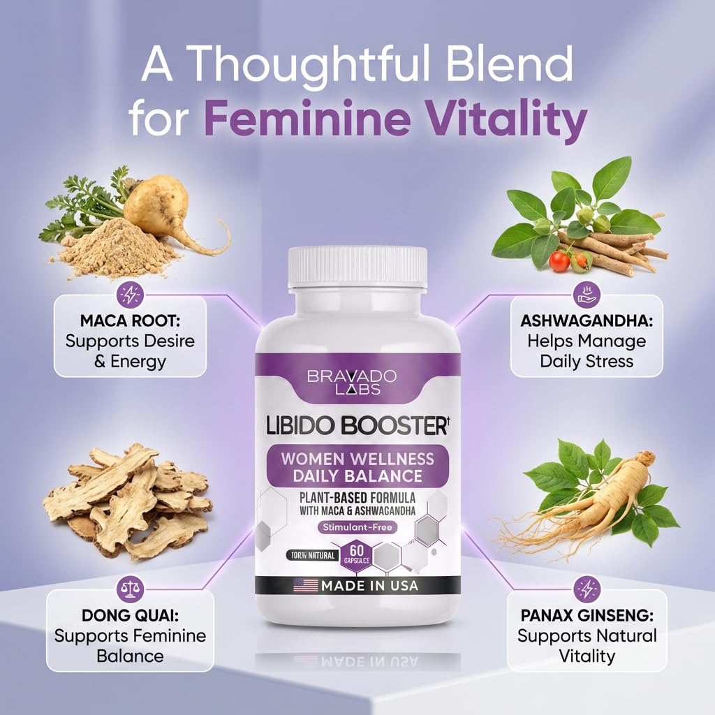 Bravado Labs Libido Femmes – maca en flacon, soutien d'énergie naturelle.
