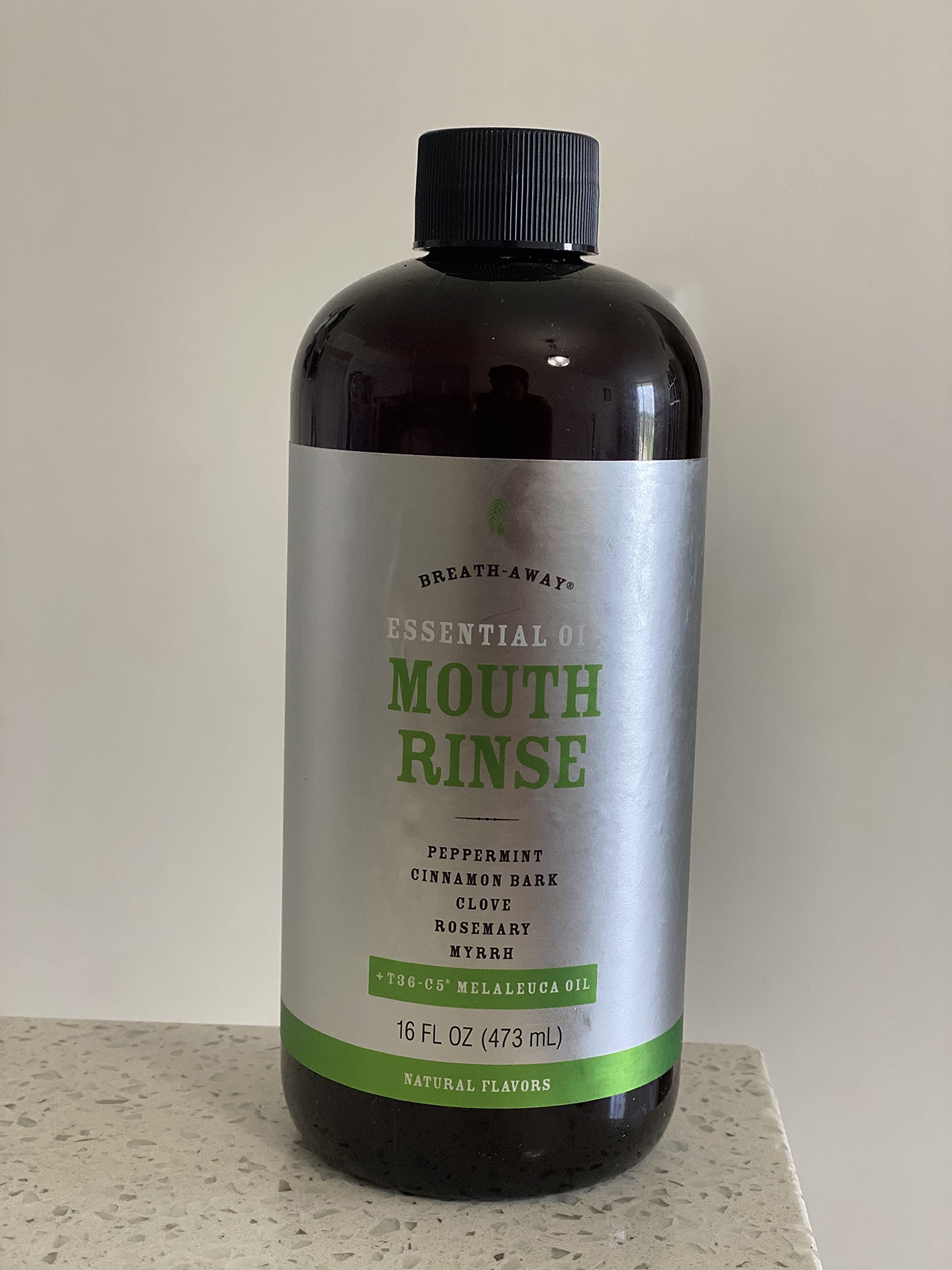 Breath-Away rinçage buccal menthe poivrée, plan d’utilisation pour haleine fraîche après repas.