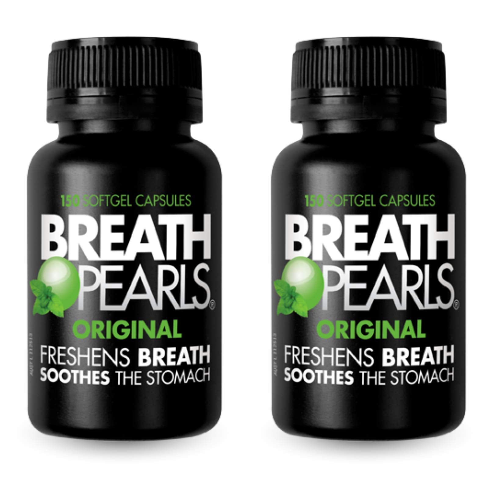 Breath Pearls Original, flacon 150 softgels, haleine fraîche durable et naturelle.