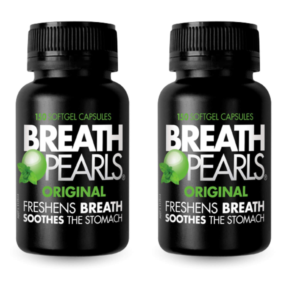 Breath Pearls Original, flacon 150 softgels, haleine fraîche durable et naturelle.