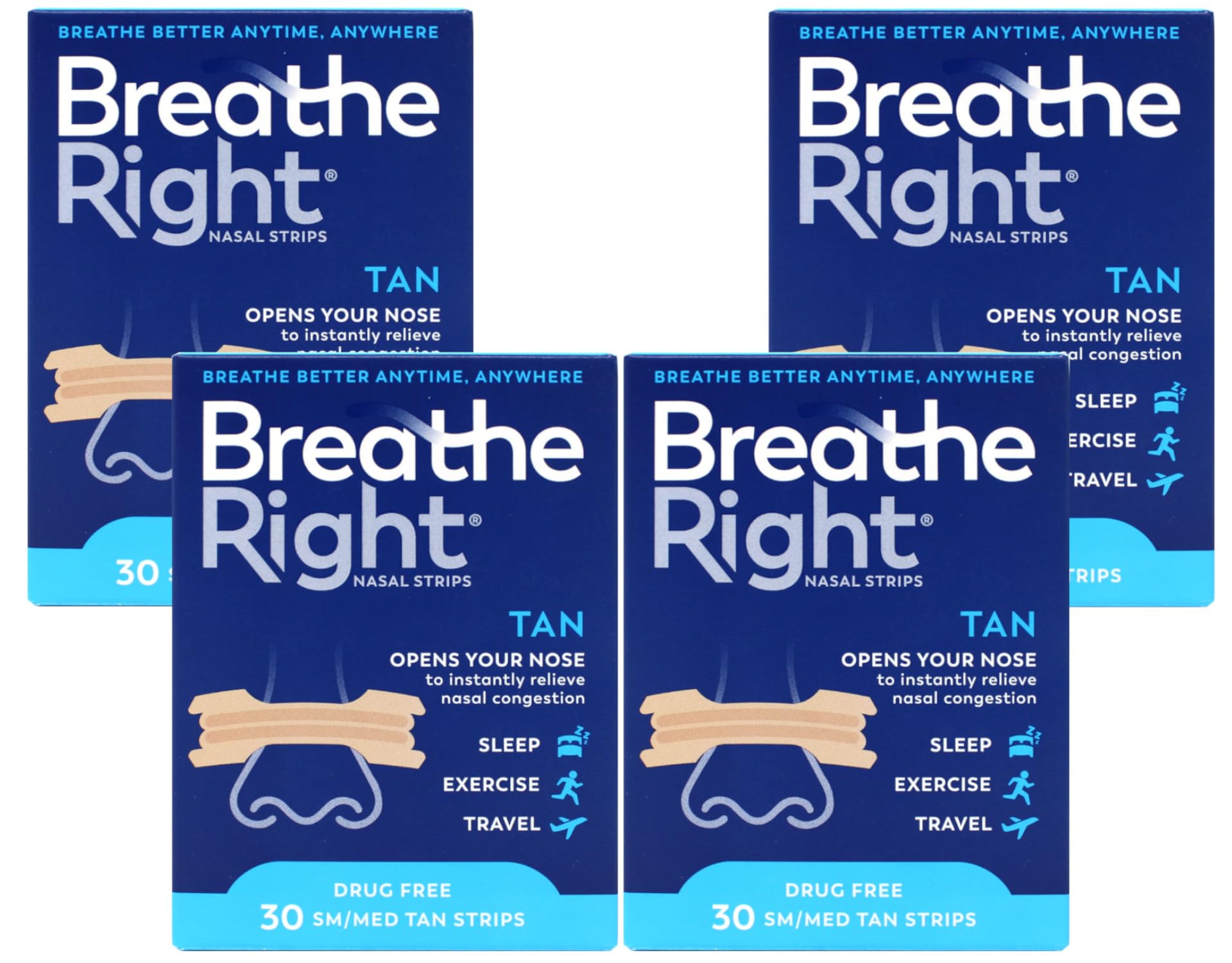 Breathe Right Bandes nasales Original beige emballage pratique et discret.