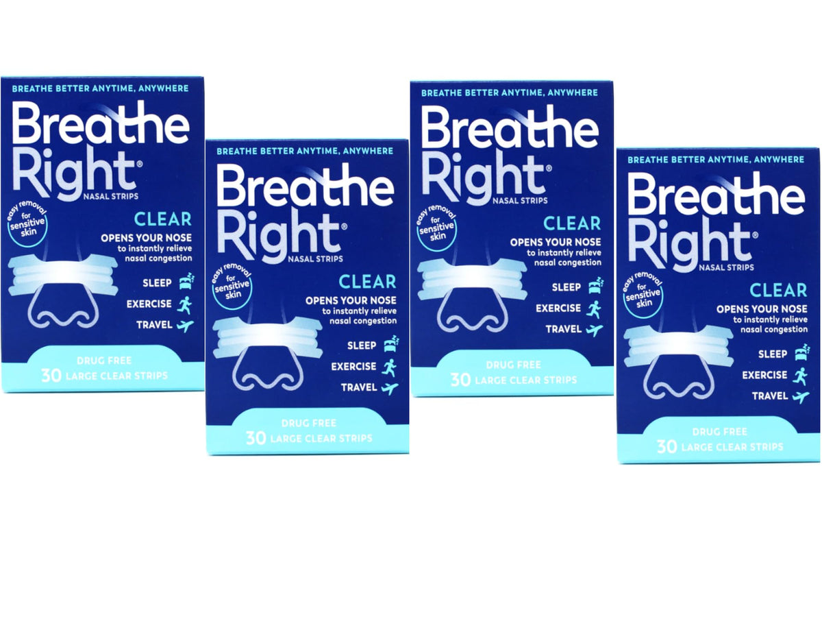 Bandes nasales transparentes et grandes de Breathe Right pour peau sensible.