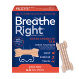 Boîte Breathe Right avec les bandes nasales, emballage pratique et prêt à l'emploi.