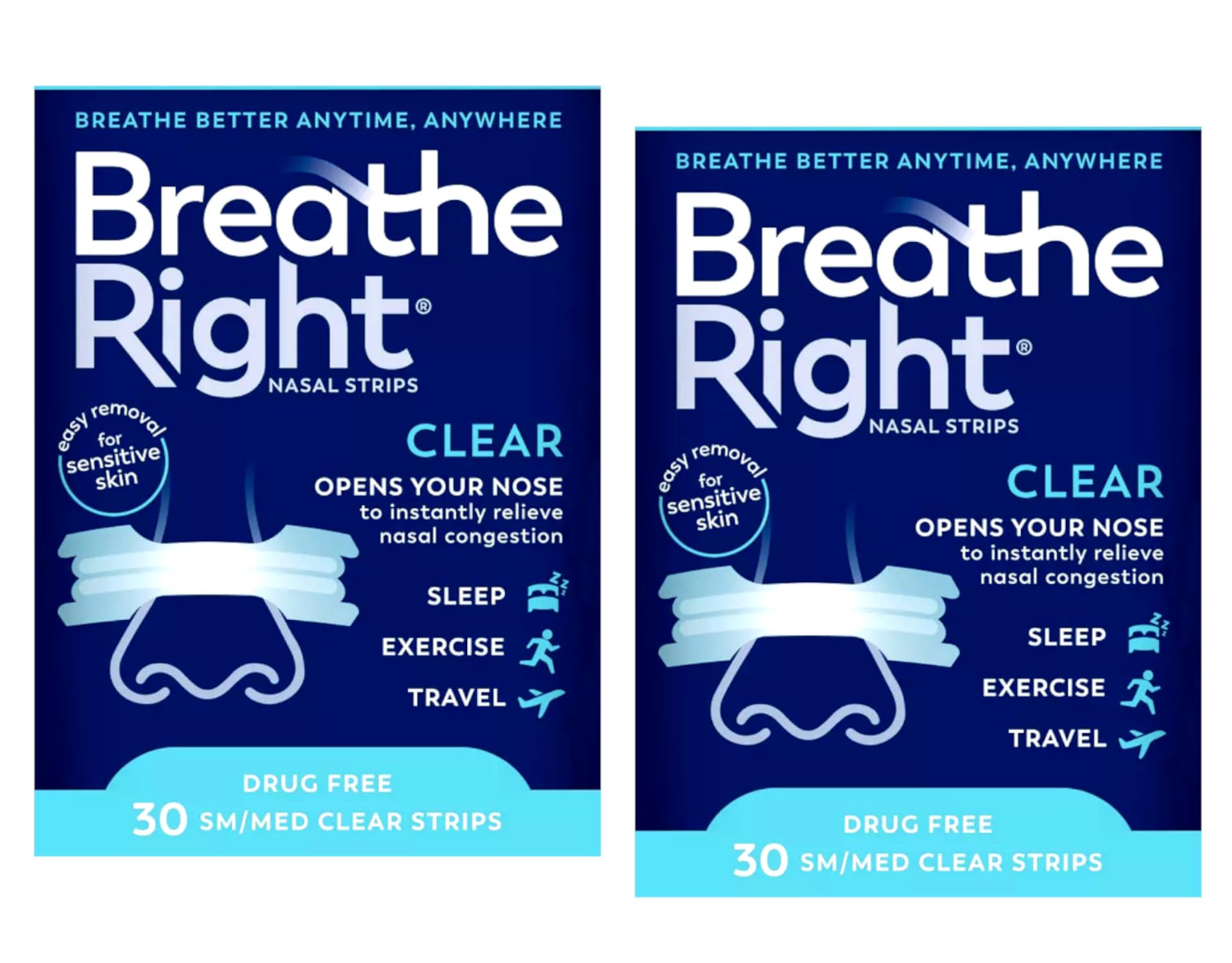 Breathe Right Strips emballage double, pratique pour voyager.