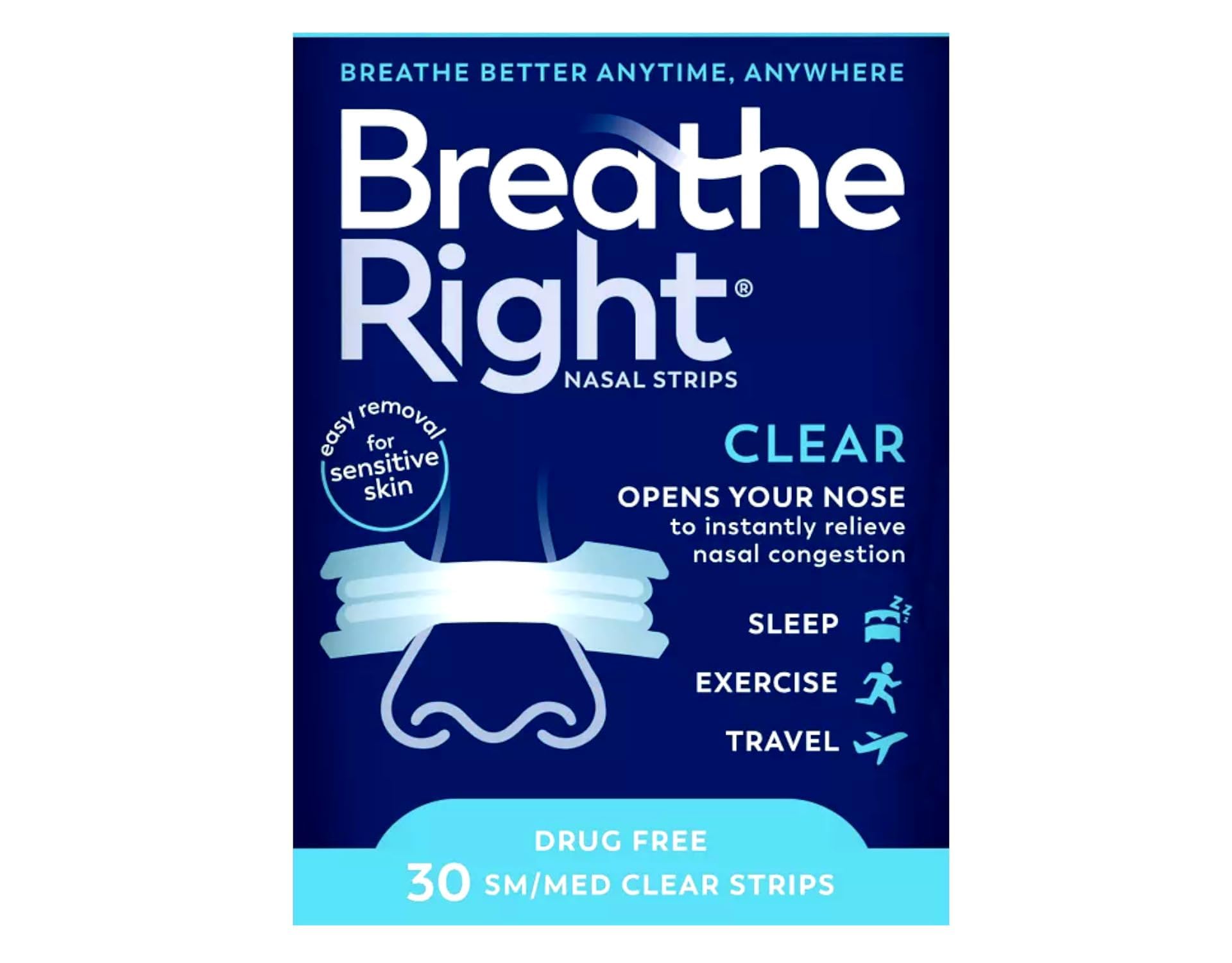 Confort discret et retrait facile des bandes nasales Breathe Right.