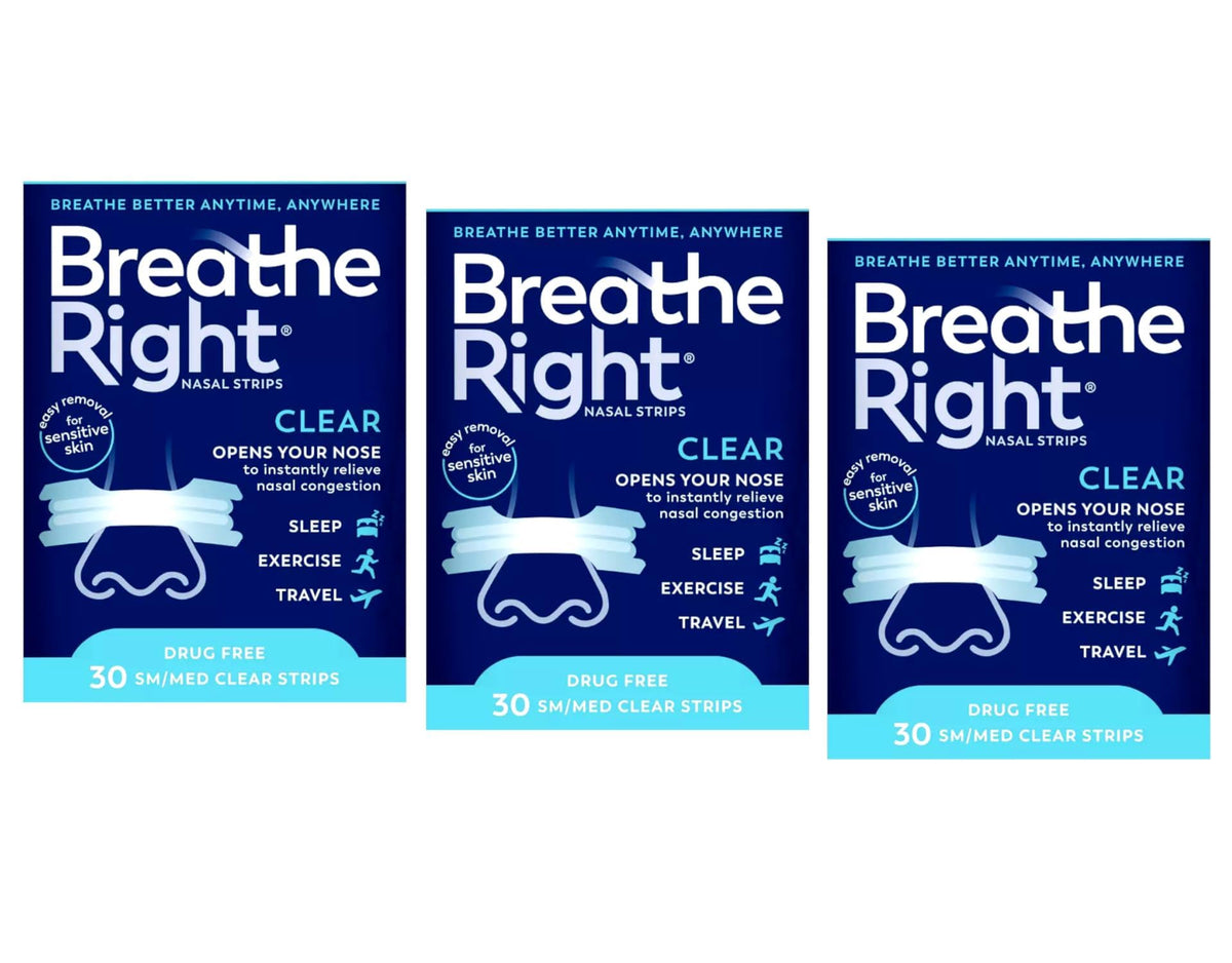 Bandes Breathe Right transparentes sur peau sensible pour un confort discret.
