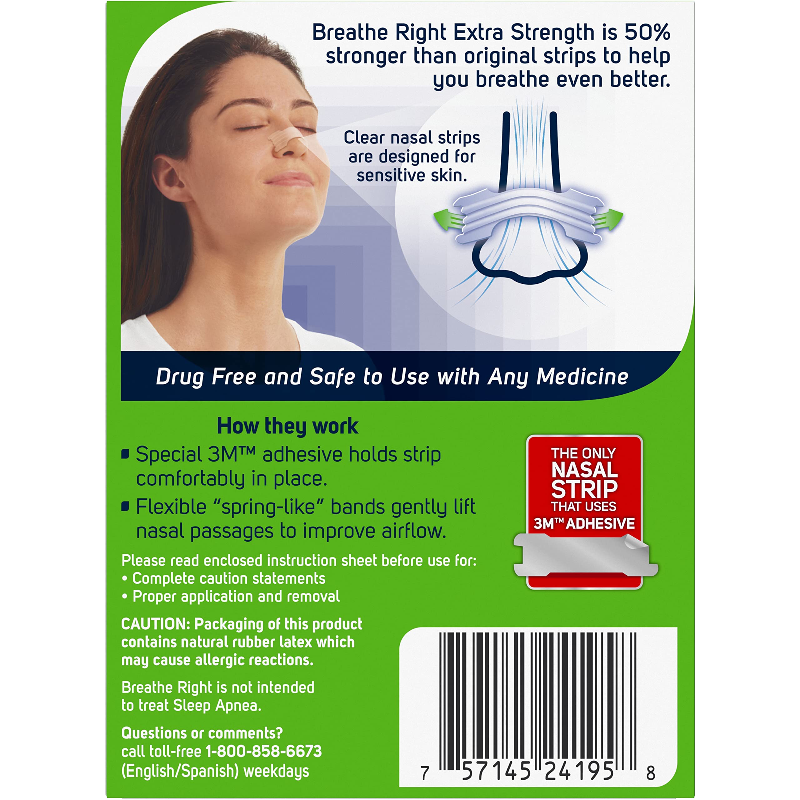 Breathe Right bandes nasales translucides en cours d’application facilitant la respiration.