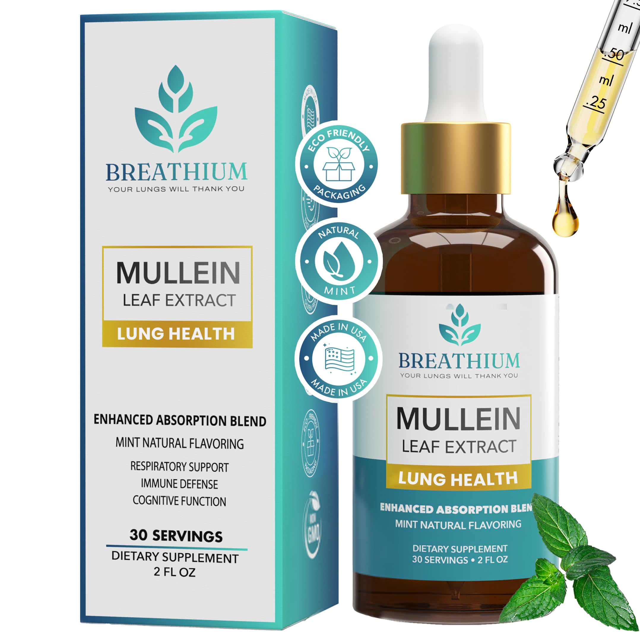 Breathium Gouttes Mullein Bouteille: soutien respiratoire naturel et mucus apaisé.