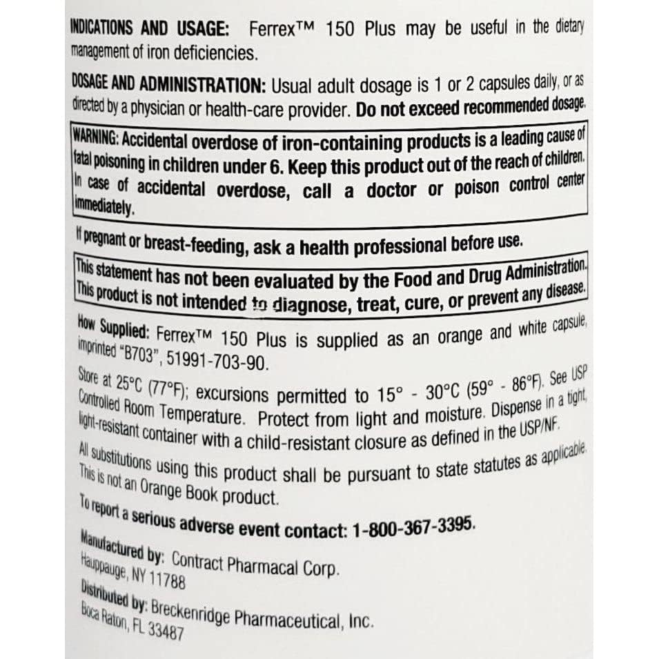 Breckenridge Ferrex 150, capsules faciles à prendre pour les routines quotidiennes.