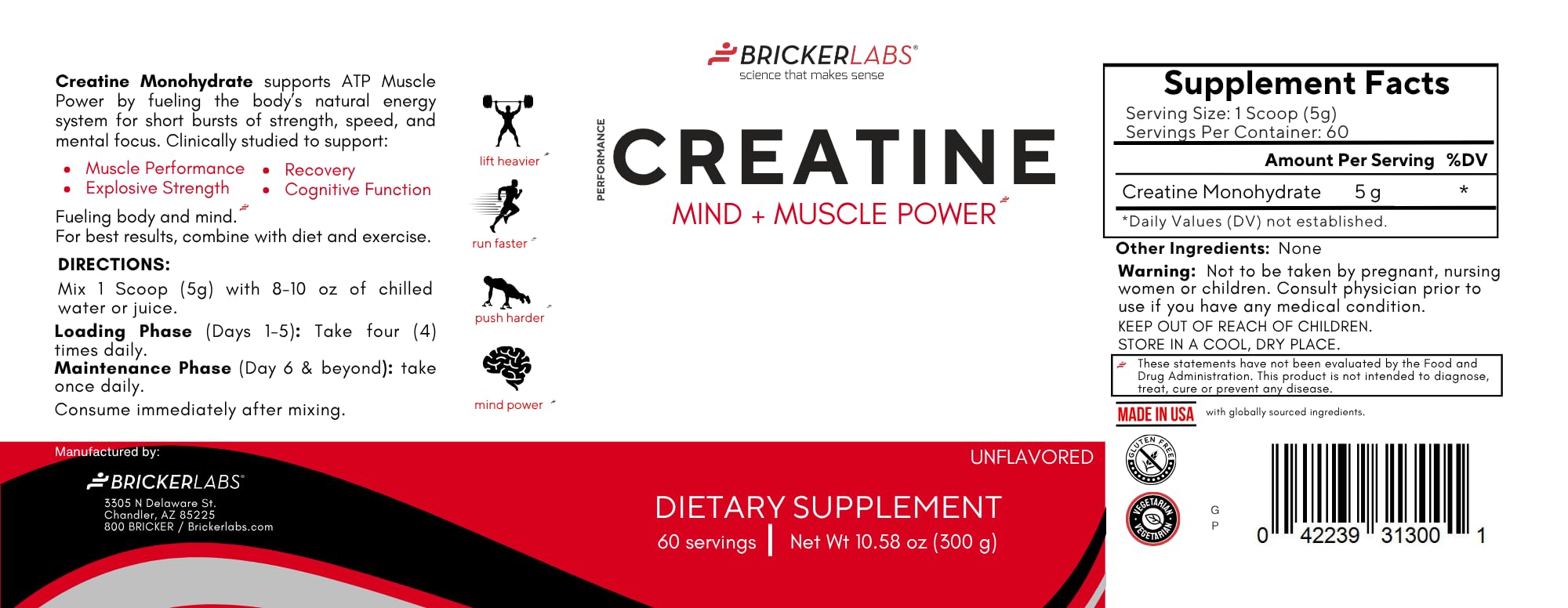 Bricker Labs Creatine Monohydrate : soutien potentiel à la concentration après l’entraînement.
