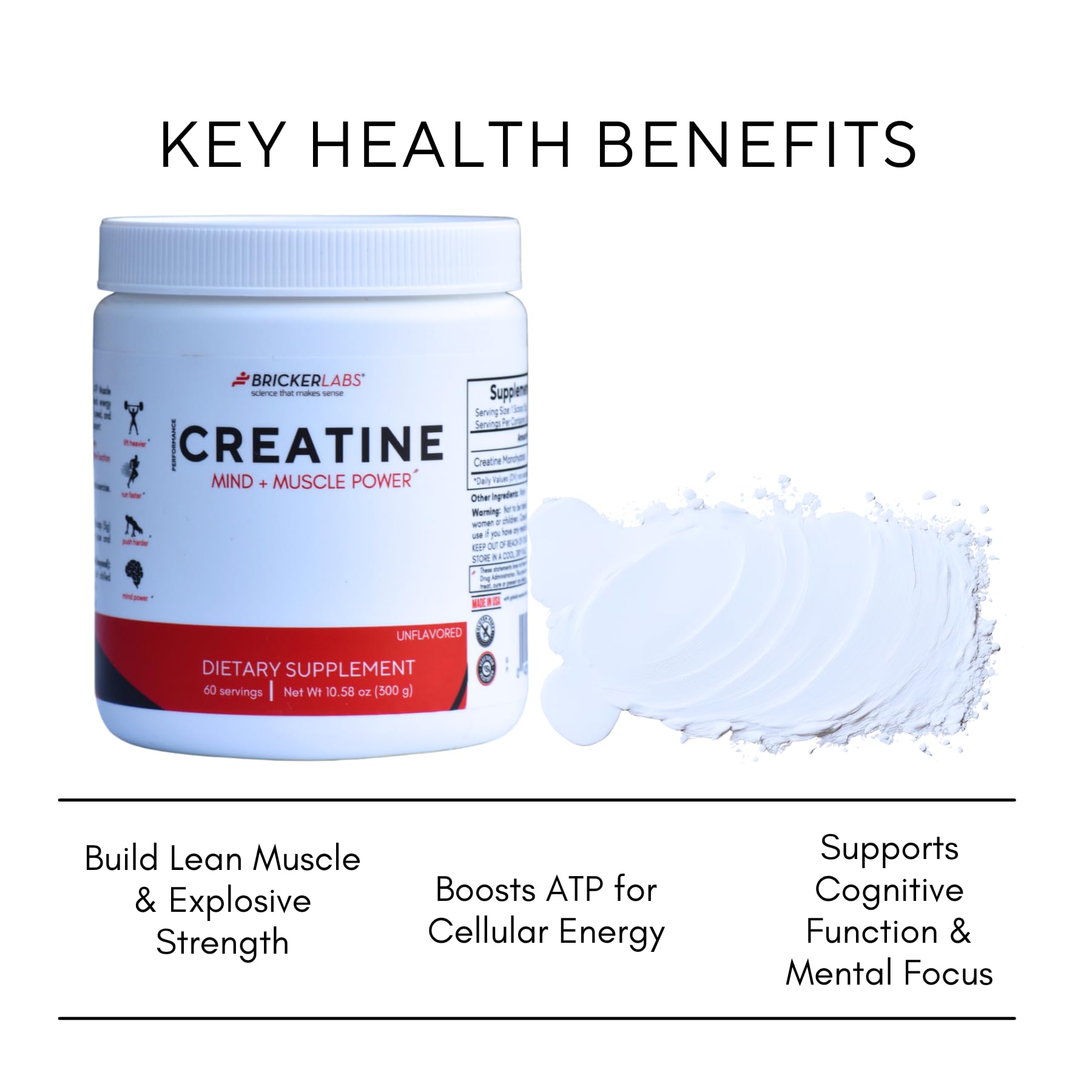 Bricker Labs Creatine Monohydrate : doseur 5 g par portion, pratique pour l’entraînement.