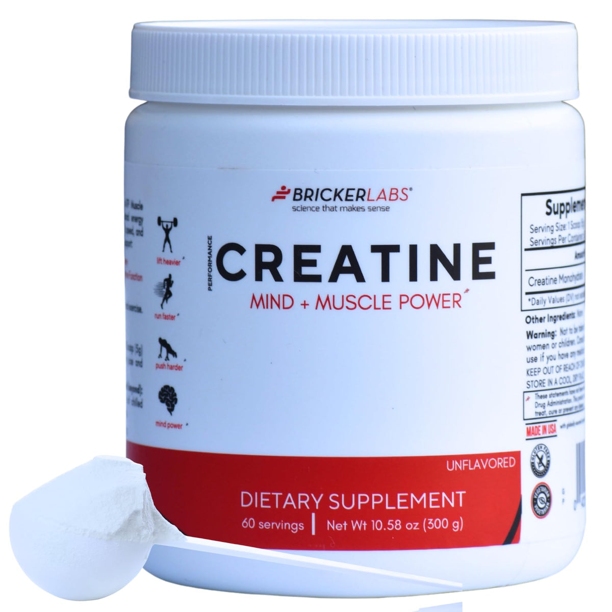 Bricker Labs Creatine Monohydrate : poudre ultra-fin prête au mélange rapide.