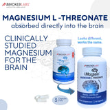 Étiquette Bricker Labs Magtein, information et dosage faciles à repérer.