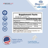 Bricker Labs Magtein Lionmane – tableau nutritionnel utile pour les gélules.