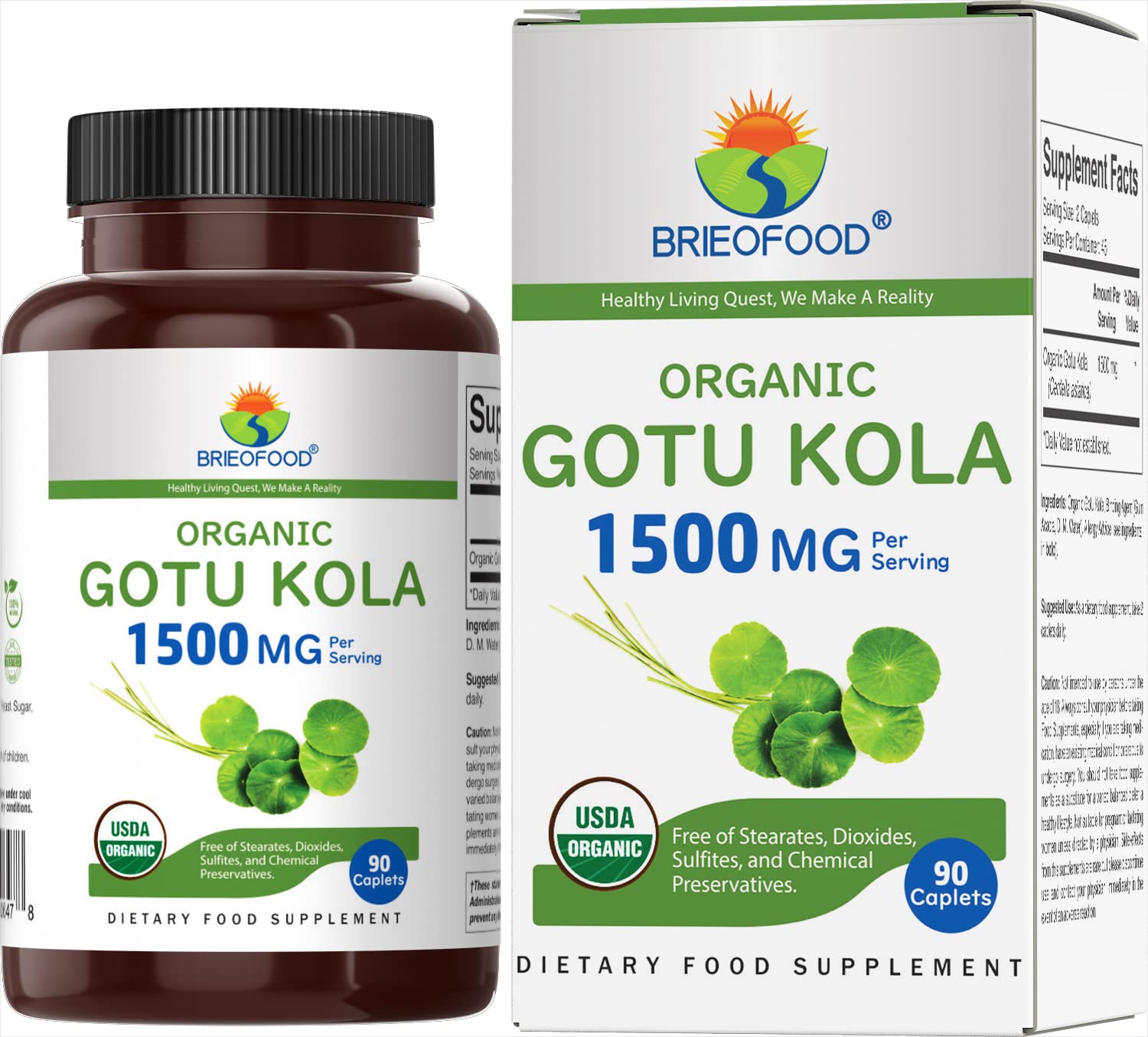 Brieofood Gotu Kola biologique 1500 mg, bouteille